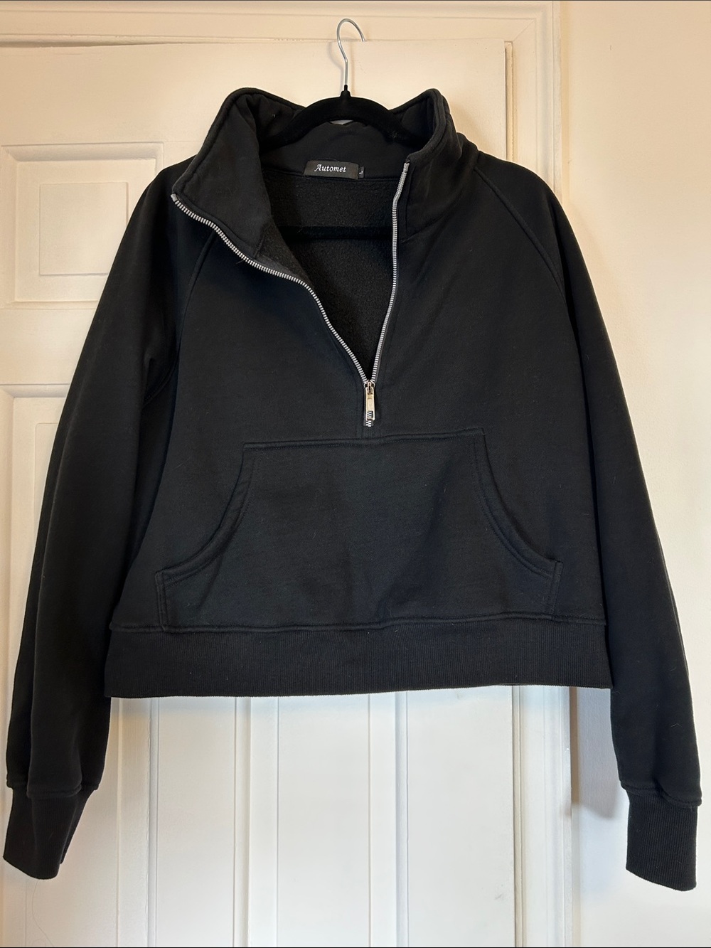 Women's Black Half-Zip Pullover Cropped Sweatshirt by Autumet